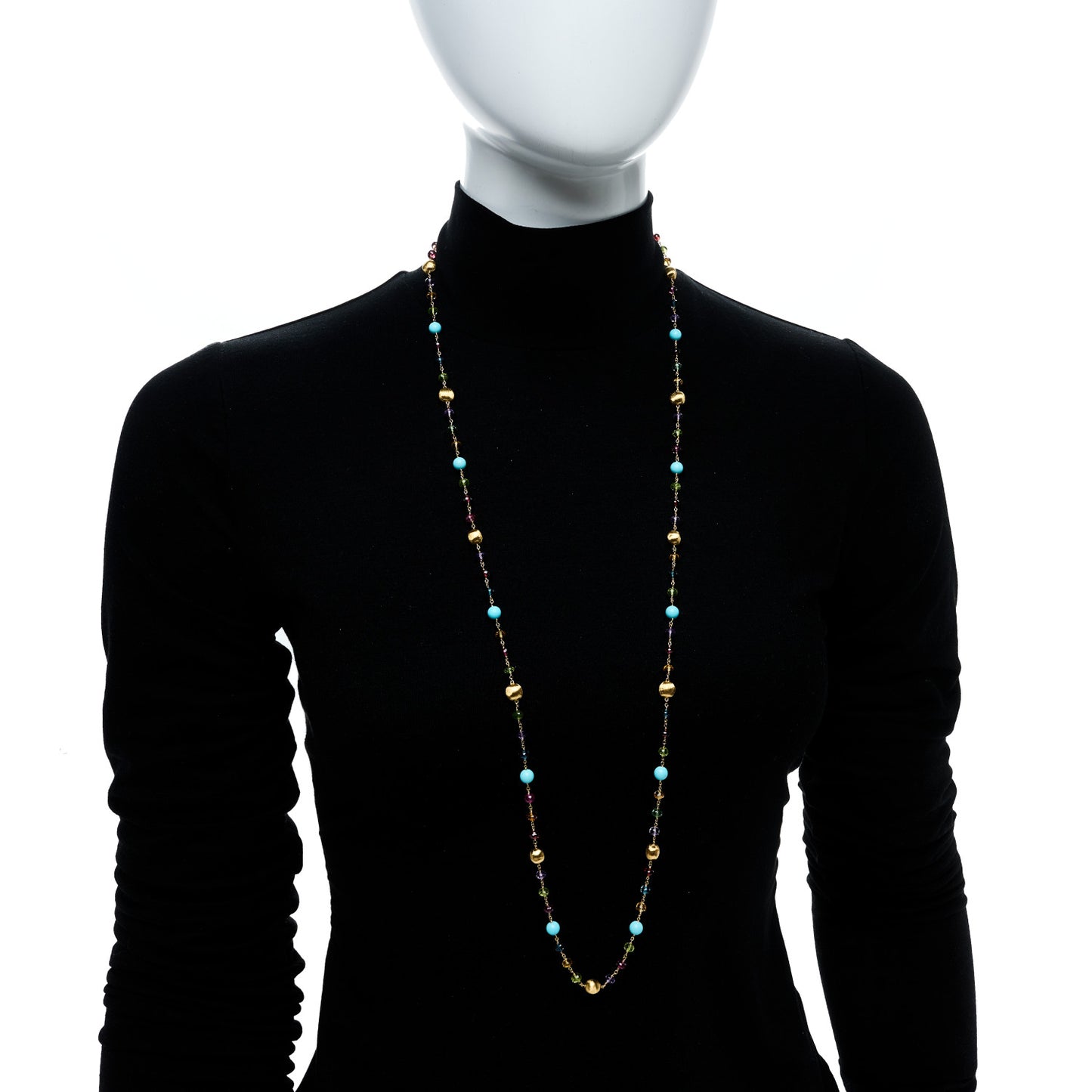 18K Yellow Gold Multi Gemstone Long Necklace