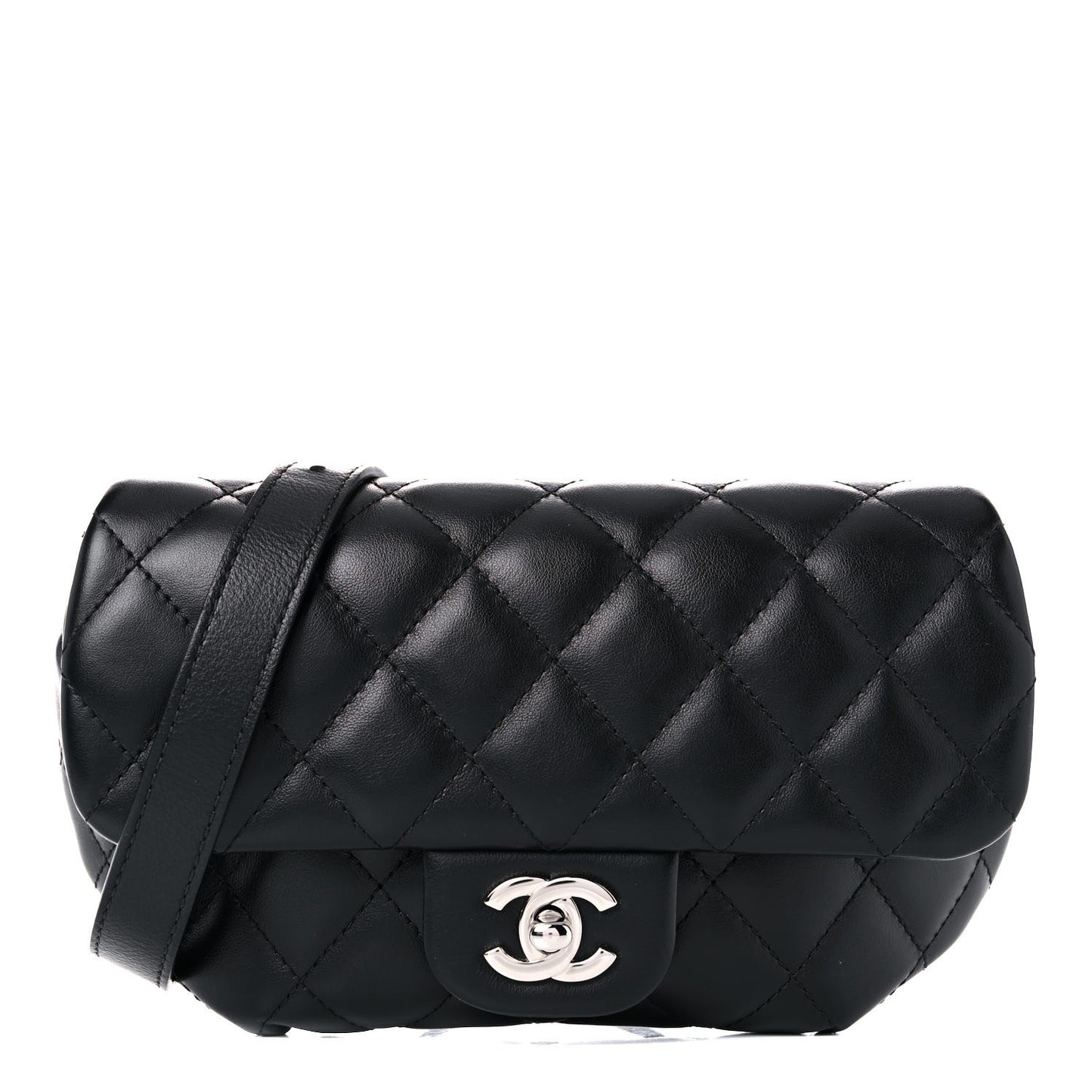Calfskin Quilted CC Uniform Flap Belt Bag Black