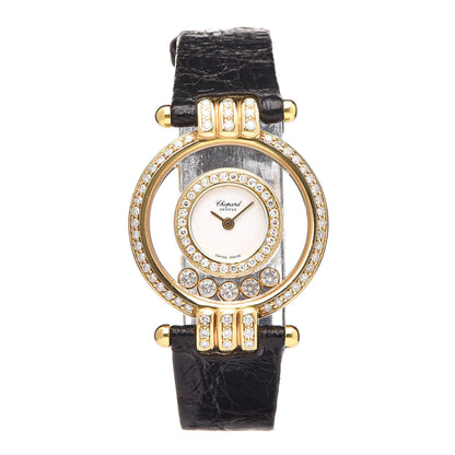 Chopard 18K Yellow Gold Alligator Diamond Pave Bezel 25mm Happy Diamonds Quartz Watch 1 of 9