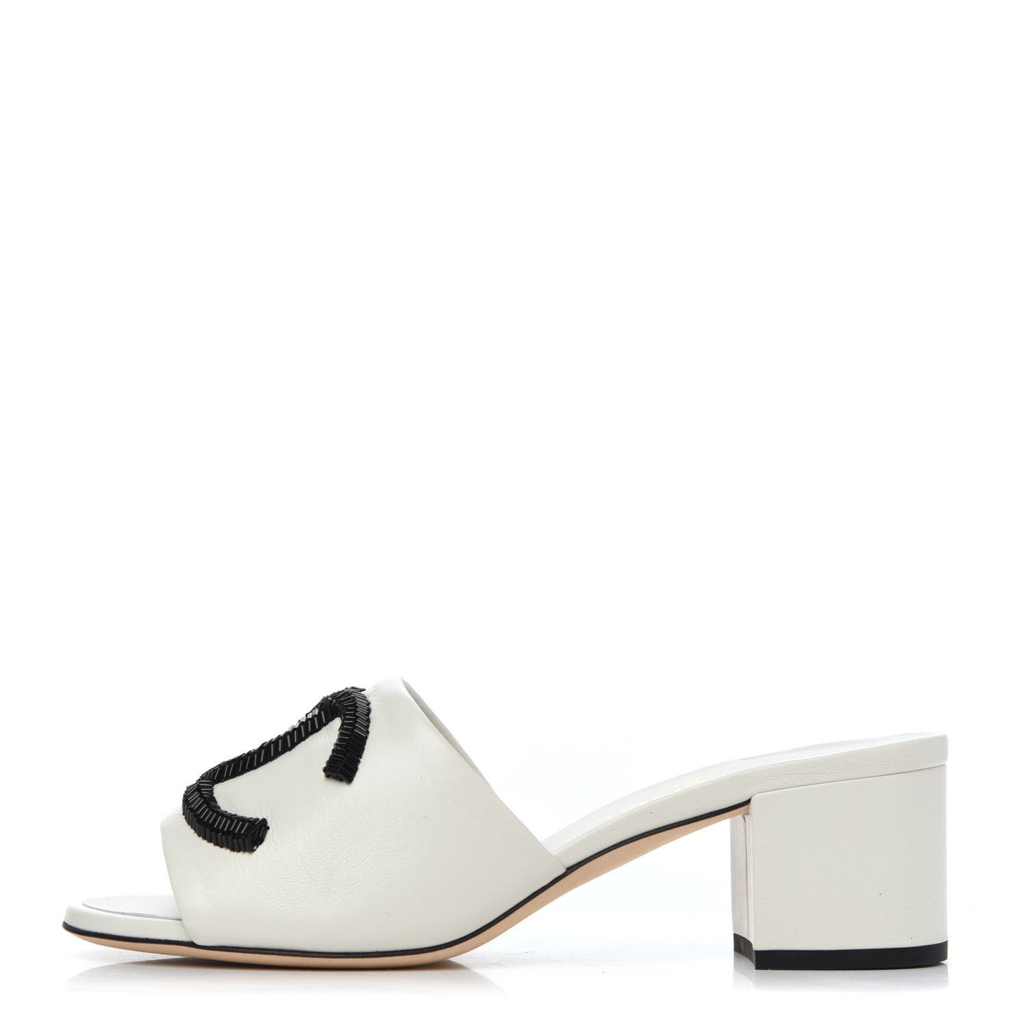 Lambskin Beaded CC Mule Sandal 36 White