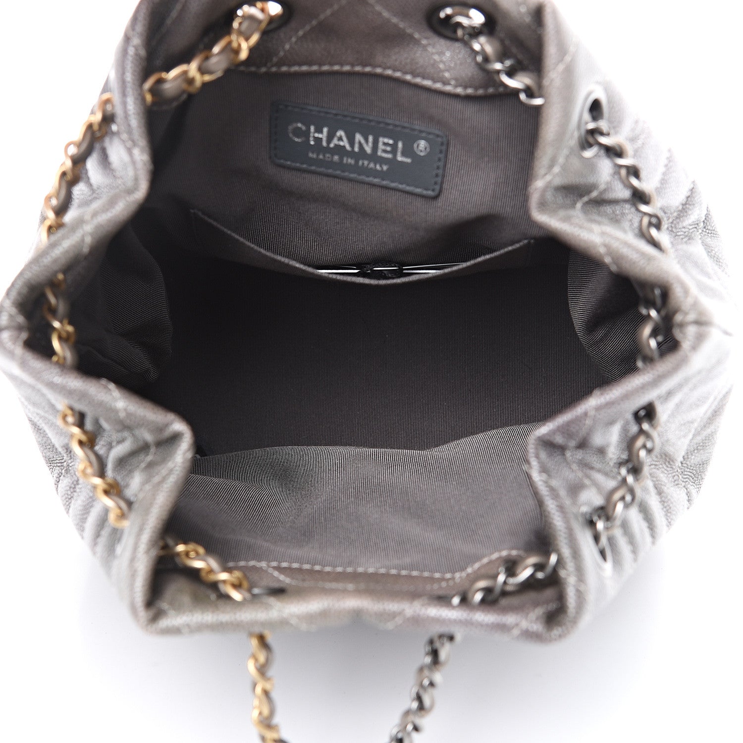 Chanel Metallic Grained Goatskin Chevron Quilted Gabrielle Backpack Silver 4 of 11