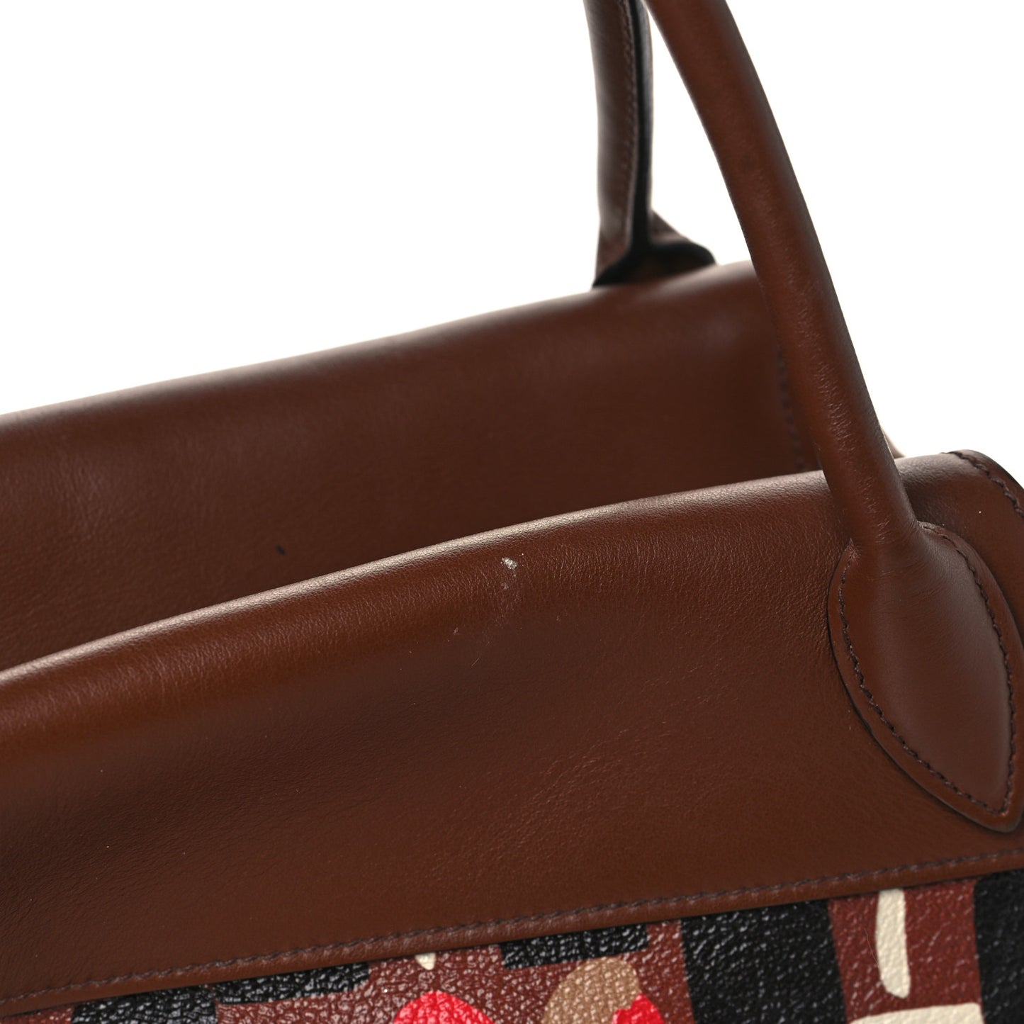 Goatskin Floral Print Bibliotheque Top Handle Tabacco