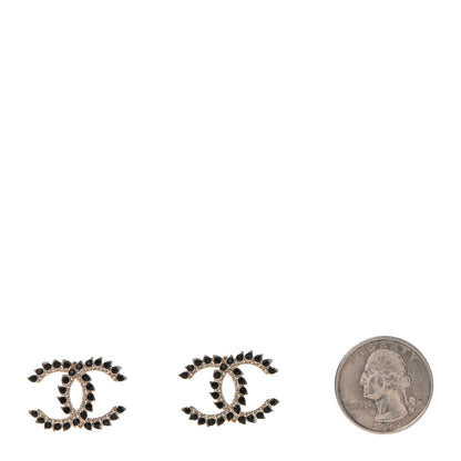 Chanel Strass Crystal Dazzling Wheat CC Earrings Black Gold 2 of 3