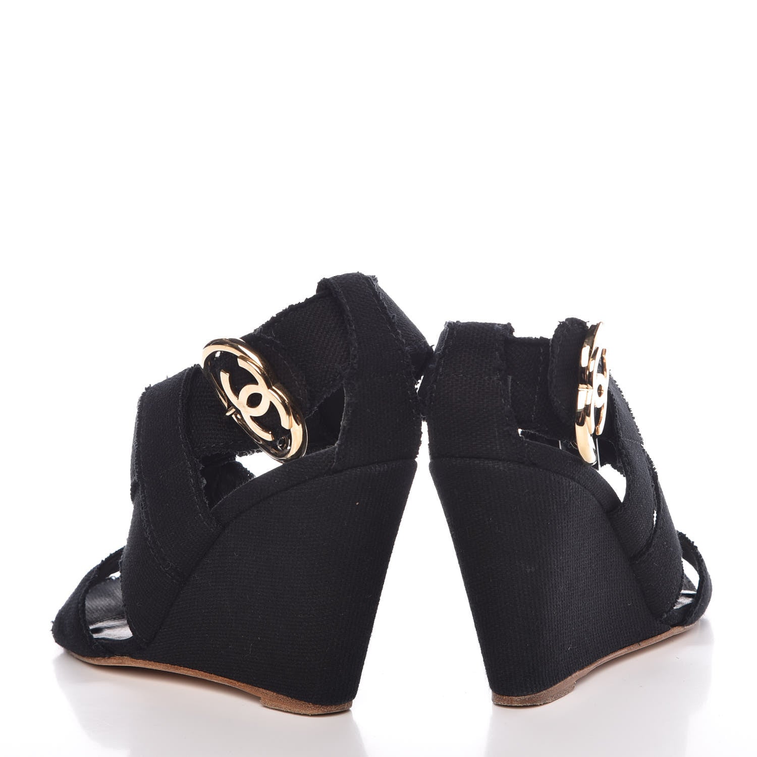 Chanel Canvas Heart CC Wedge Sandals 36.5 Black 5 of 18