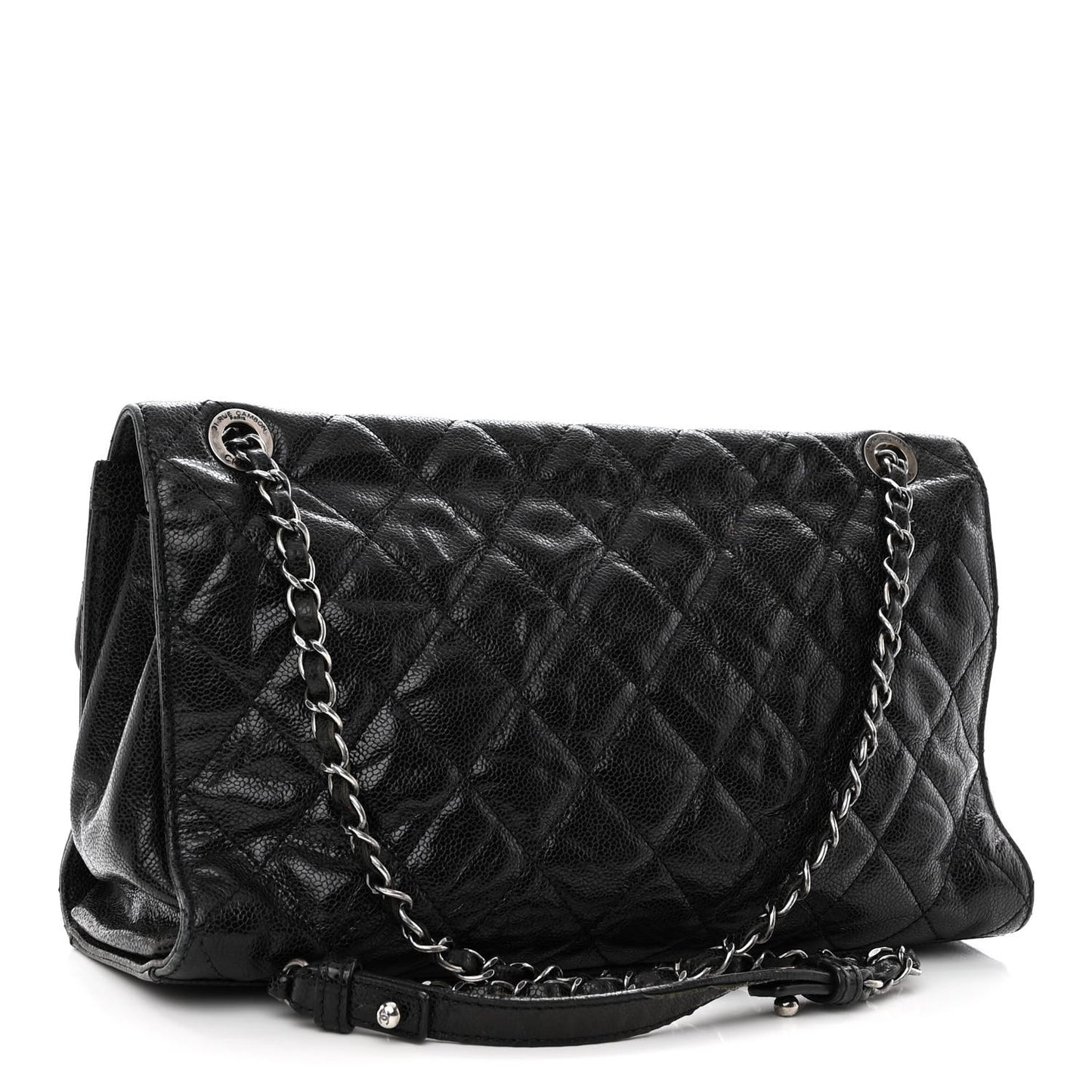 Crumpled Grained Calfskin Jumbo CC Crave Flap Black