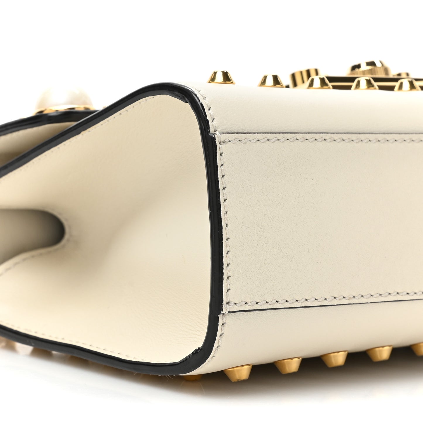 Calfskin Studded Small Padlock Shoulder Bag White