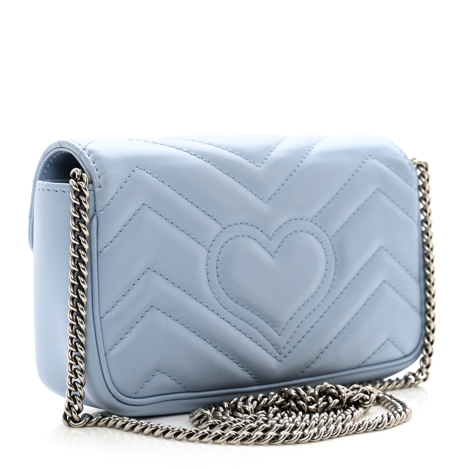 Gucci Calfskin Matelasse Super Mini GG Marmont Shoulder Bag Porcelain Light Blue 3 of 10