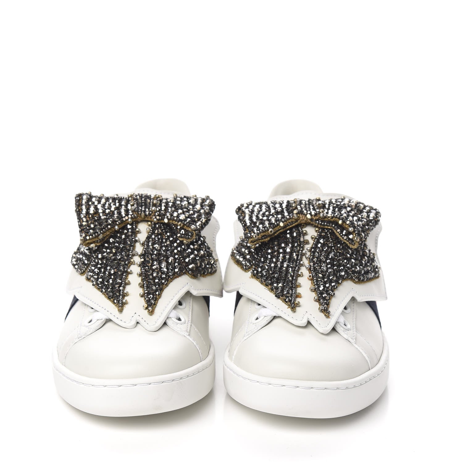 Gucci Calfskin Ayers Web Womens Ace Bow Lace Sneakers 34.5 White 2 of 11