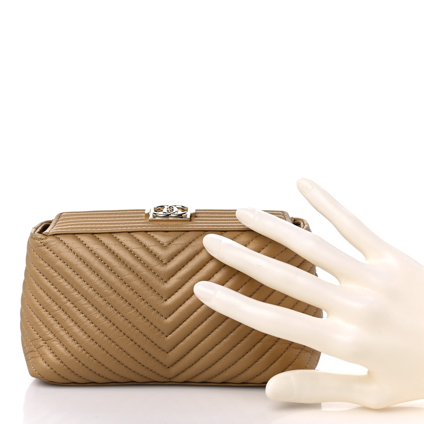Aged Calfskin Chevron Boy Cosmetic Pouch Beige