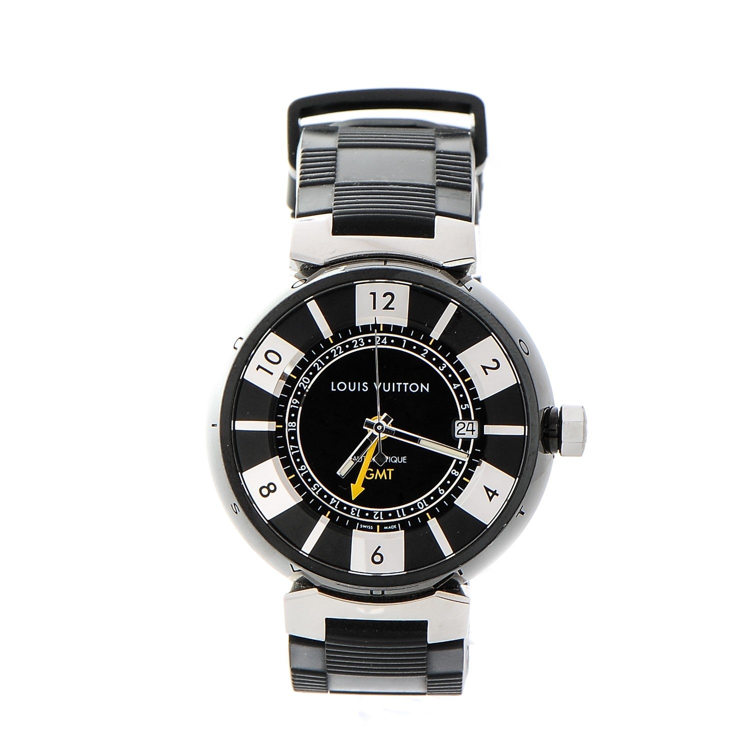 Louis Vuitton Stainless Steel Rubber 41mm Tambour GMT Automatic Watch Black 1 of 12