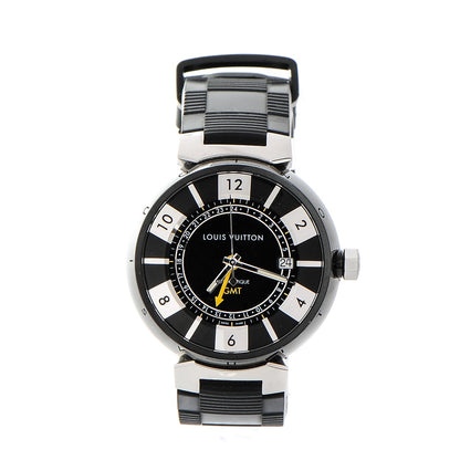 Louis Vuitton Stainless Steel Rubber 41mm Tambour GMT Automatic Watch Black 1 of 12