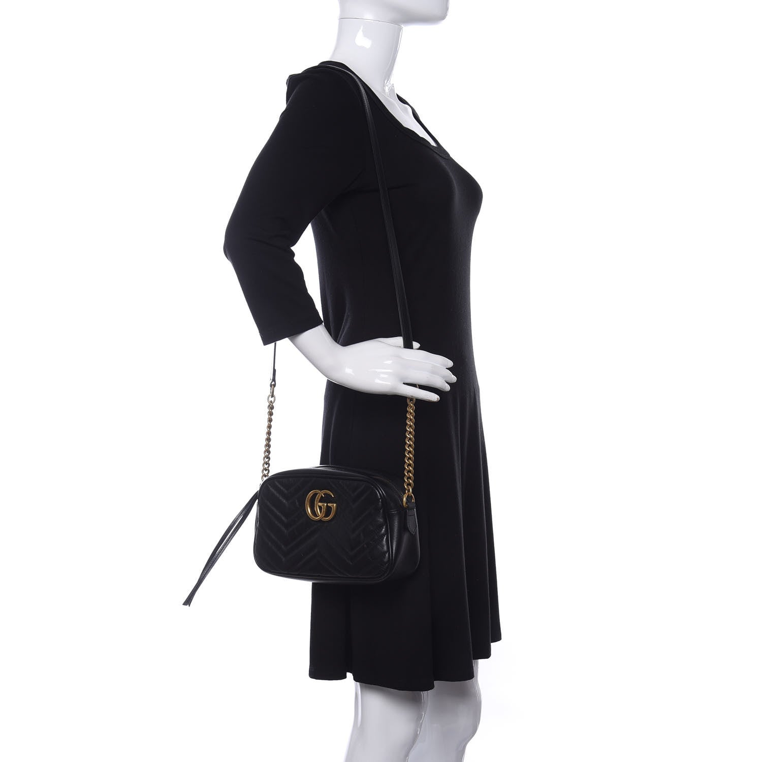 Gucci Calfskin Matelasse Small GG Marmont Chain Shoulder Bag Black 2 of 11
