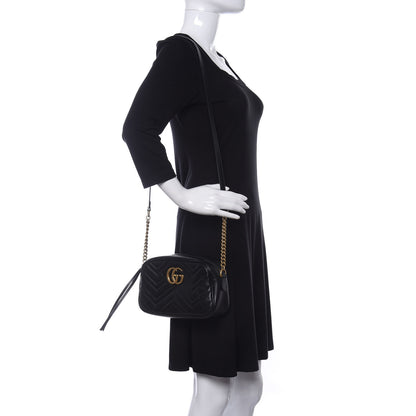 Gucci Calfskin Matelasse Small GG Marmont Chain Shoulder Bag Black 2 of 11