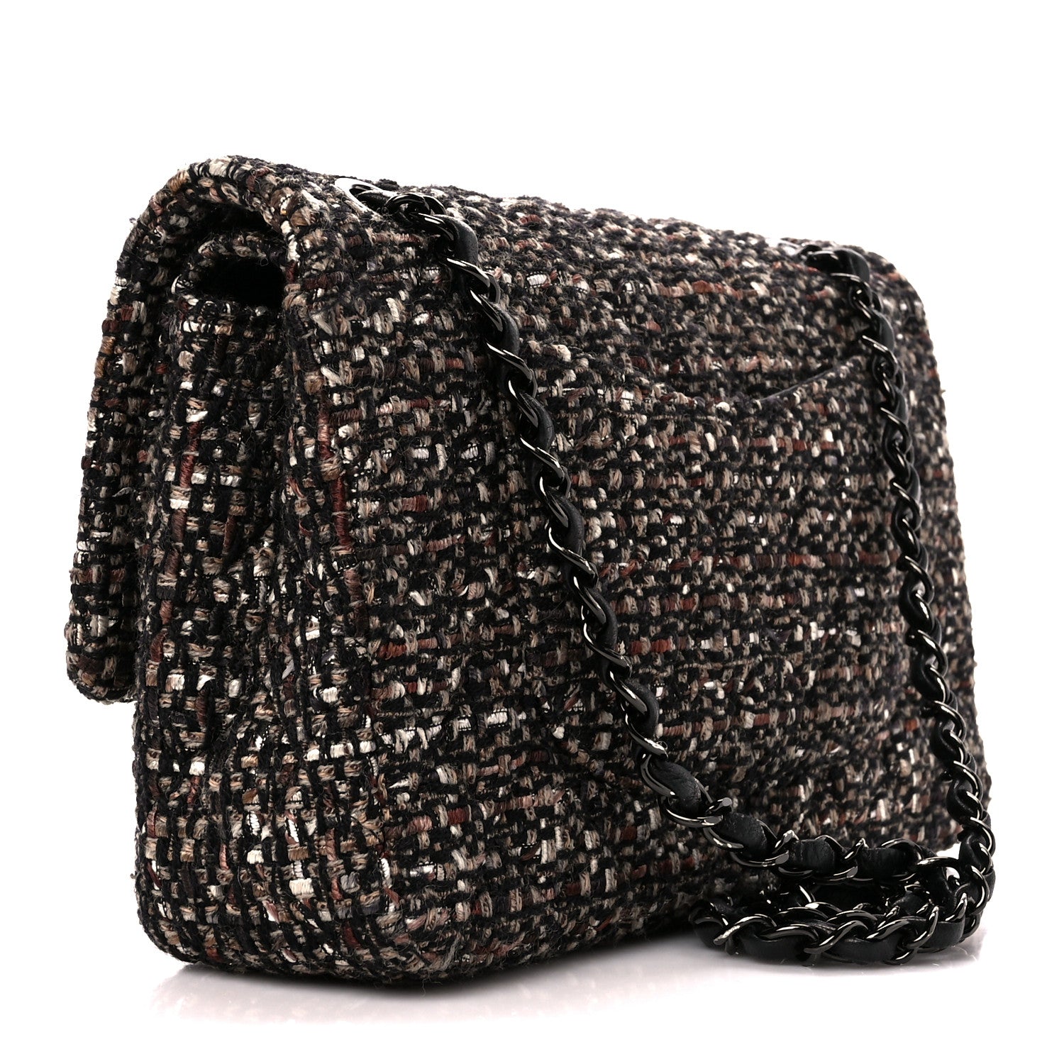 Chanel Tweed Quilted Medium Double Flap Brown 3 of 11