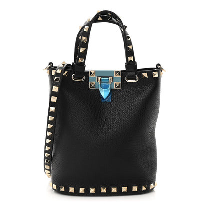 Valentino Garavani Grainy Calfskin Mini Rockstud Flip Lock Tote Black 1 of 10