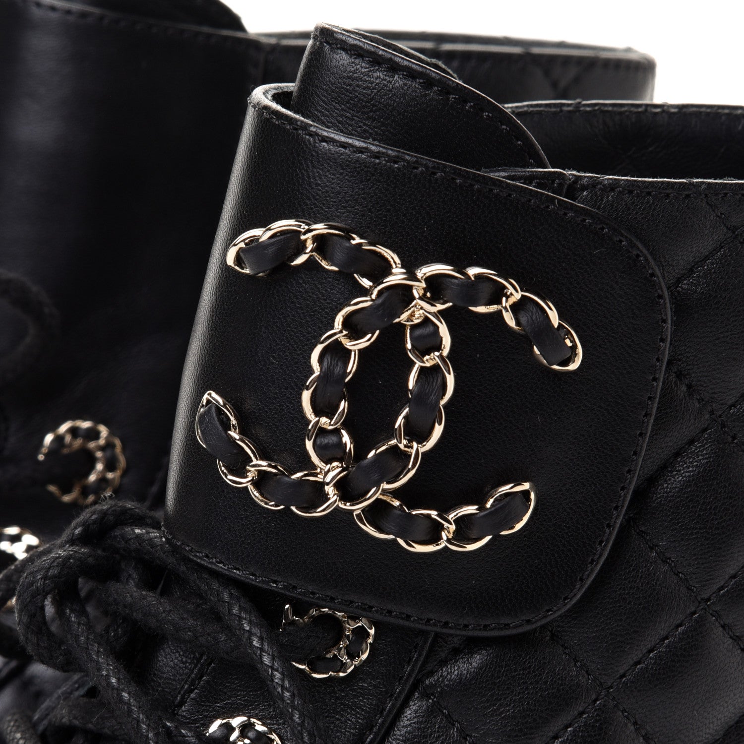 Chanel Shiny Lambskin Quilted Lace Up Combat Boots 36 Black 9 of 10
