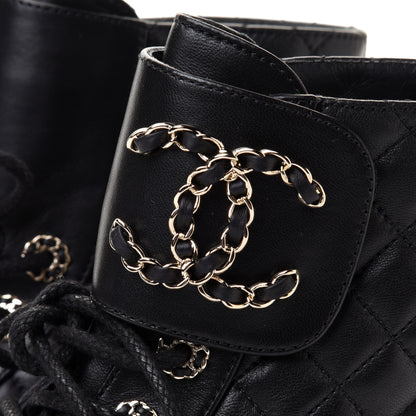 Chanel Shiny Lambskin Quilted Lace Up Combat Boots 36 Black 9 of 10