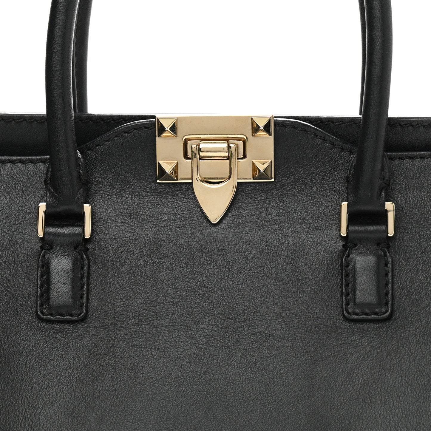 Vitello Small Rockstud Double Handle Tote Black