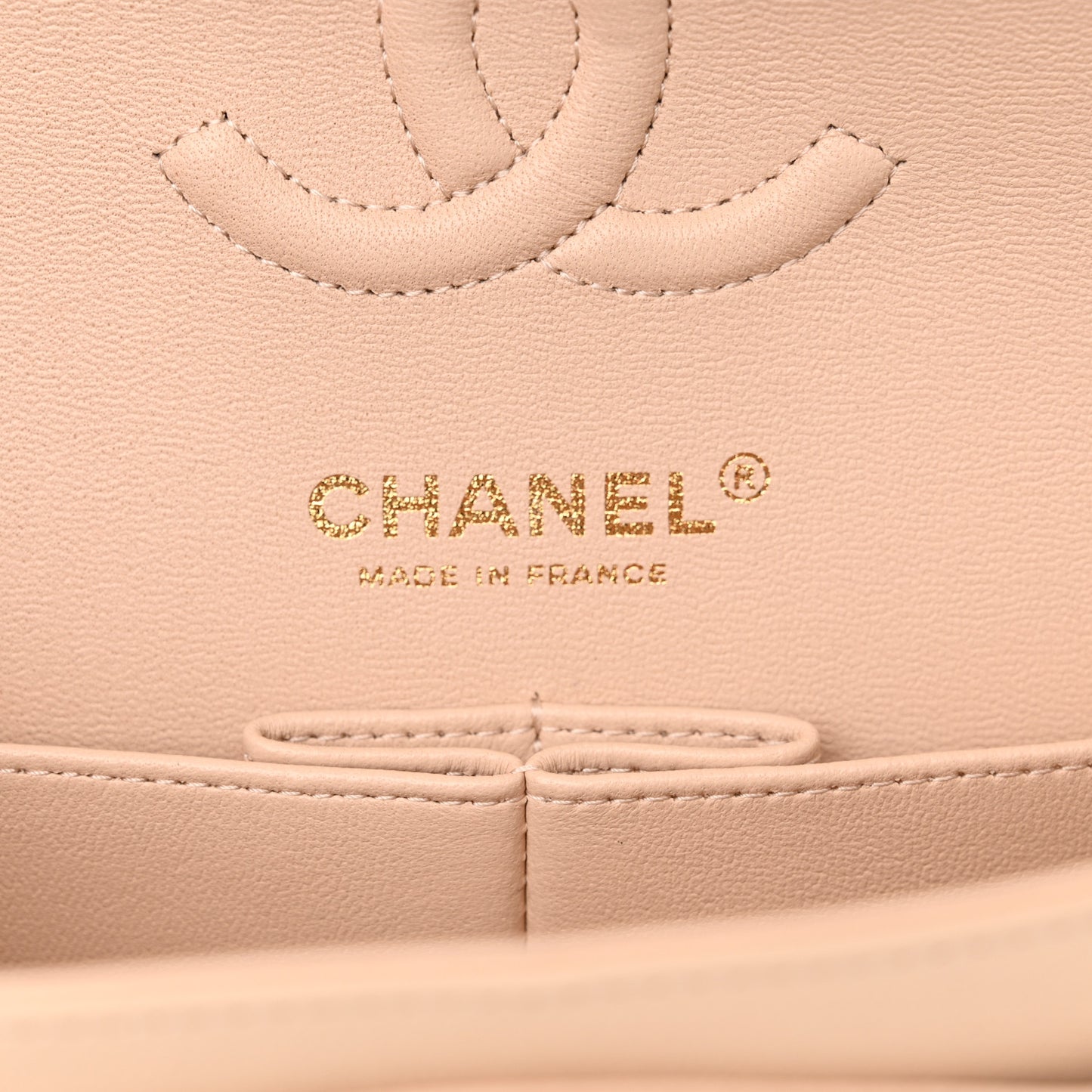 Caviar Chevron Quilted Small Double Flap Beige