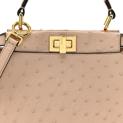 Fendi Ostrich Shiny Nappa Mini Peekaboo Iconic Satchel Poudre 7 of 19