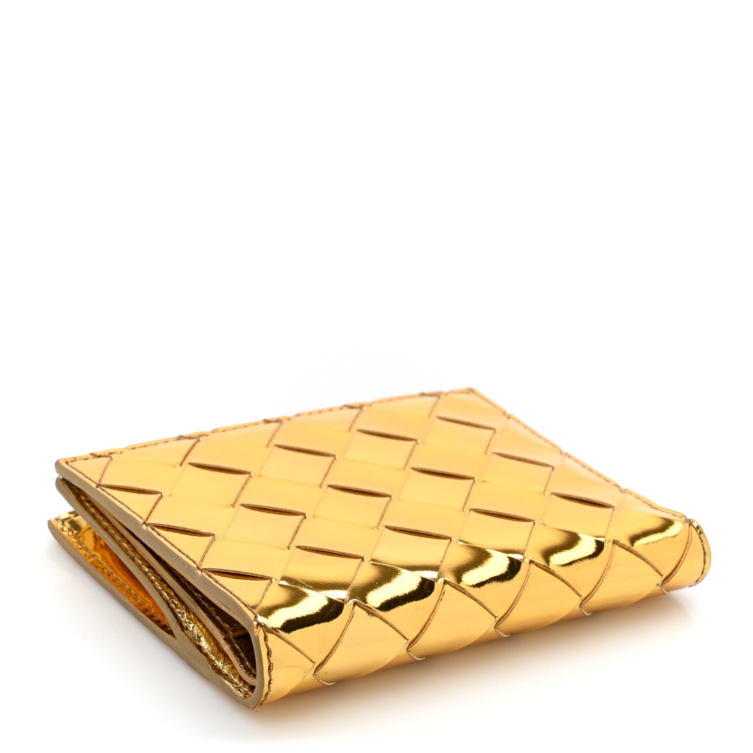 Bottega Veneta Mirror Laminated Nappa Intrecciato Small Bi-Fold Zip Wallet Gold 4 of 7