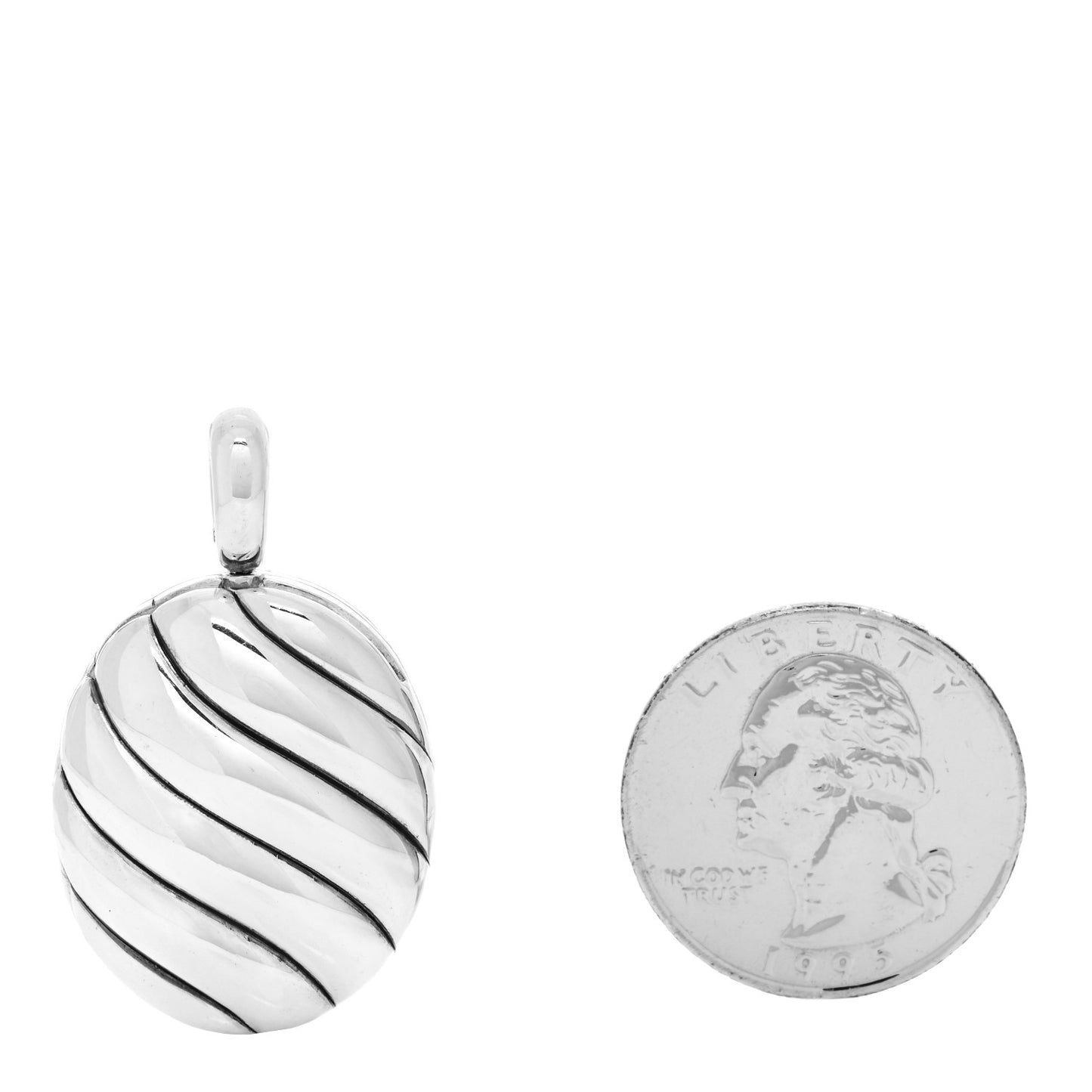 Sterling Silver Sculpted Cable Oval Locket Amulet Pendant