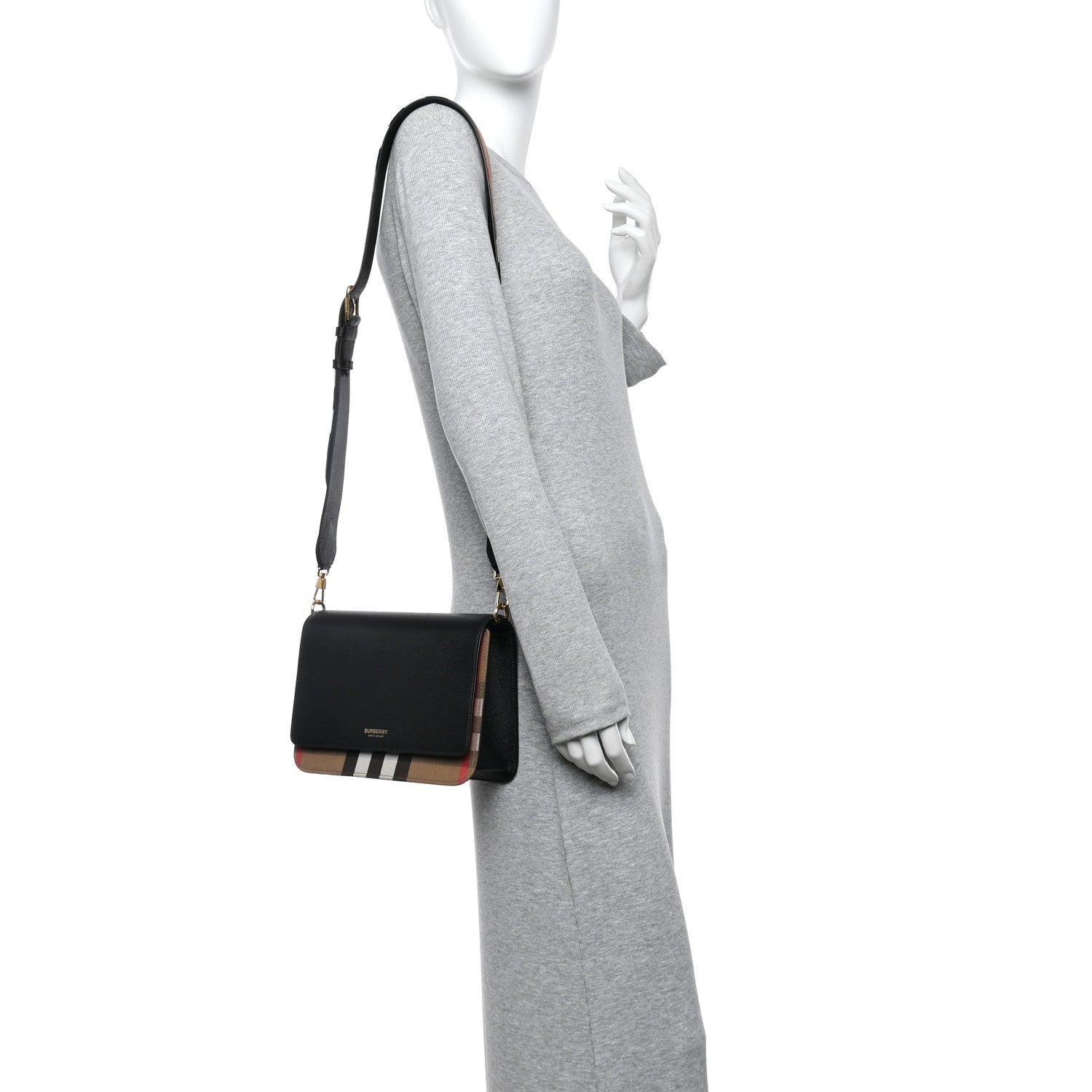 Burberry Derby Calfskin House Check Mackford Crossbody Bag Black 2 of 10