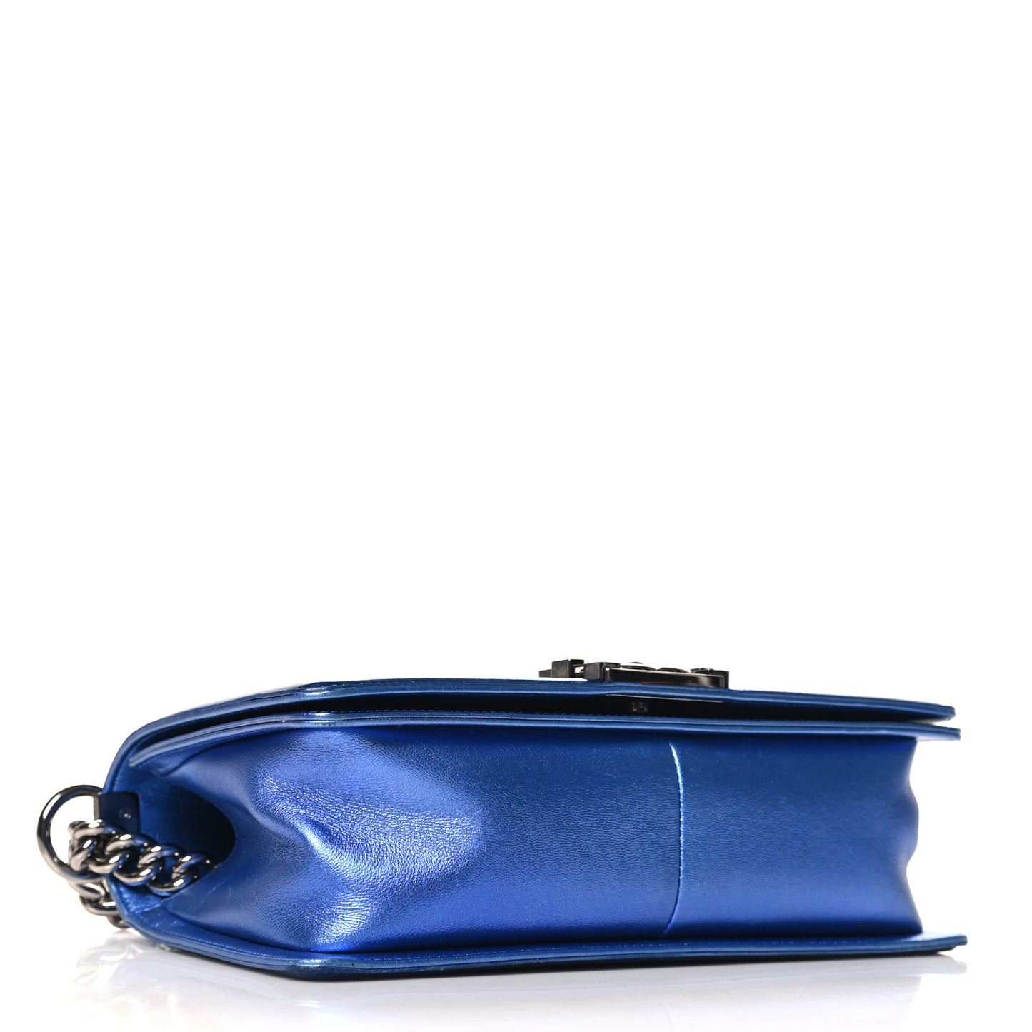 Metallic Patent Quilted Medium Boy Flap Blue