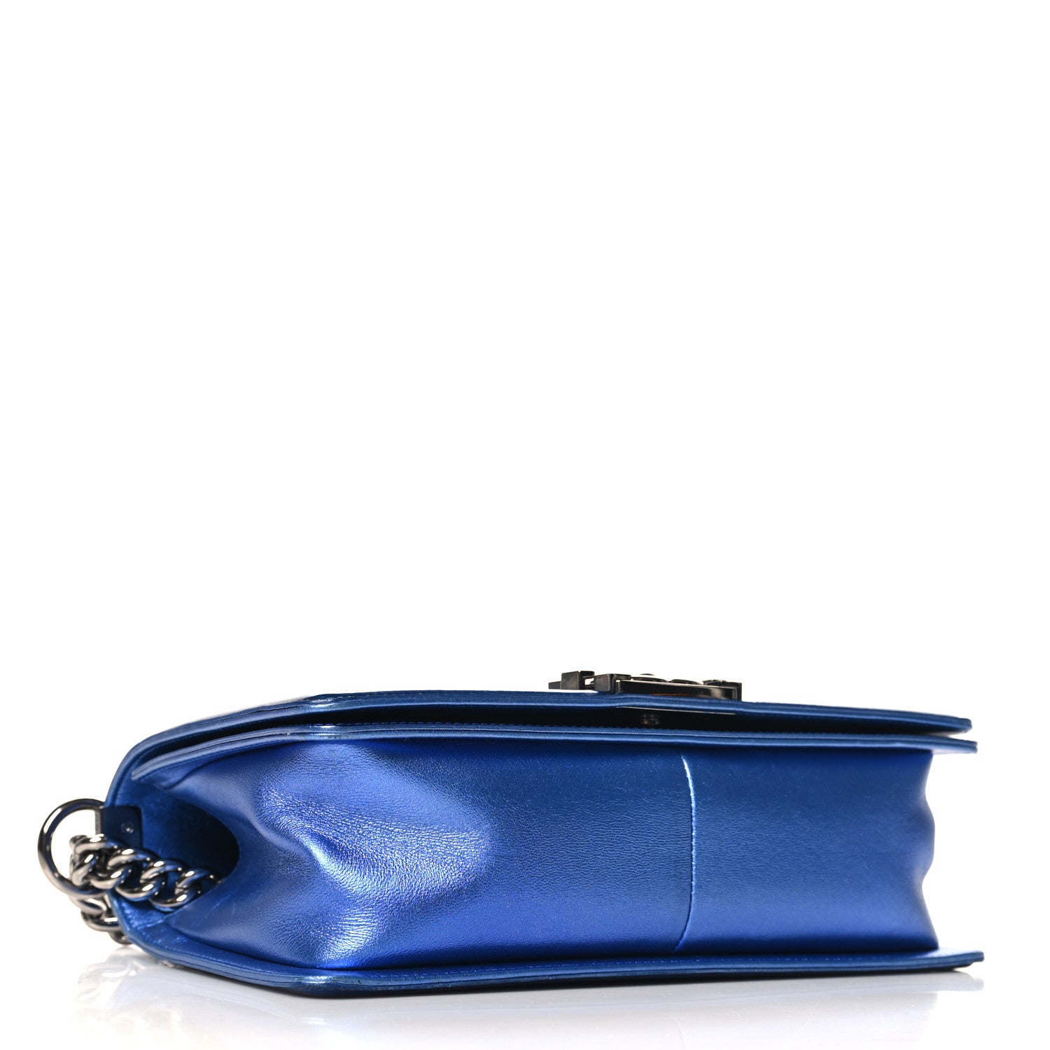 Chanel Metallic Patent Quilted Medium Boy Flap Blue 4 of 11