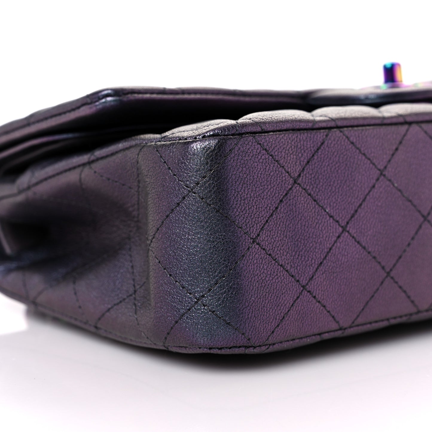 Iridescent Goatskin Quilted Medium Double Flap Purple