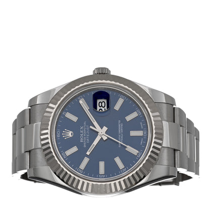 Rolex Stainless Steel 18K White Gold 41mm Oyster Perpetual Datejust Watch Blue 116334 2 of 5