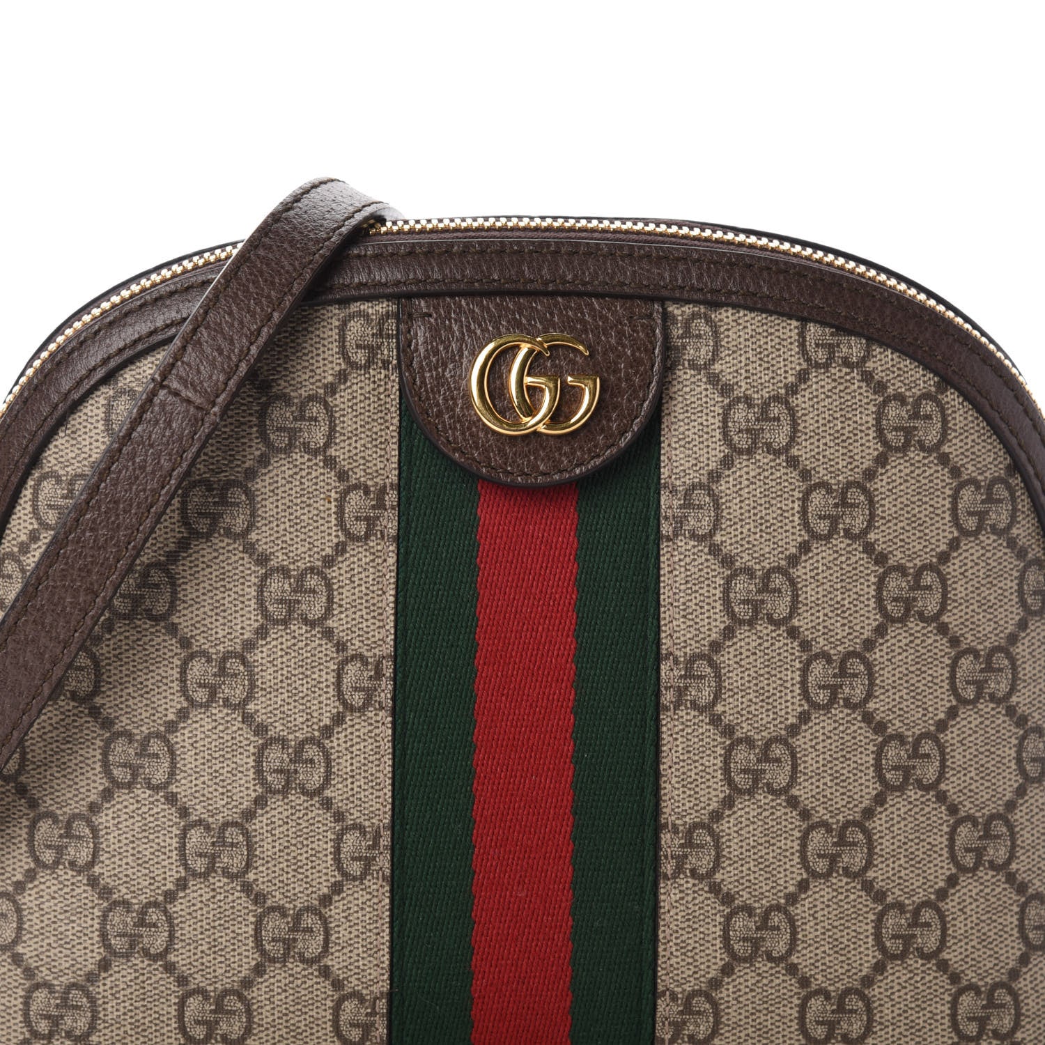 Gucci GG Supreme Monogram Textured Dollar Calfskin Web Small Ophidia Dome Shoulder Bag Beige Ebony New Acero 7 of 9