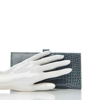 Hermes Shiny Alligator Bearn Wallet Bleu Tempete 2 of 7