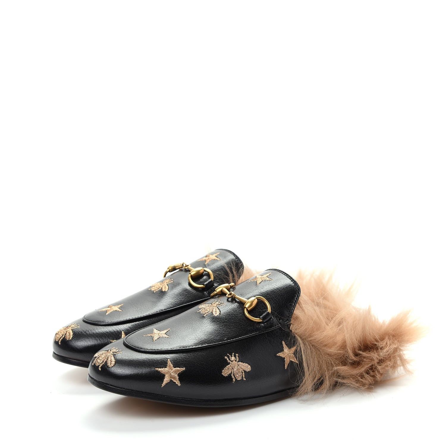 Gucci Goatskin Fur Bee Star Embroidered Womens Princetown Slippers 36.5 Black 3 of 10