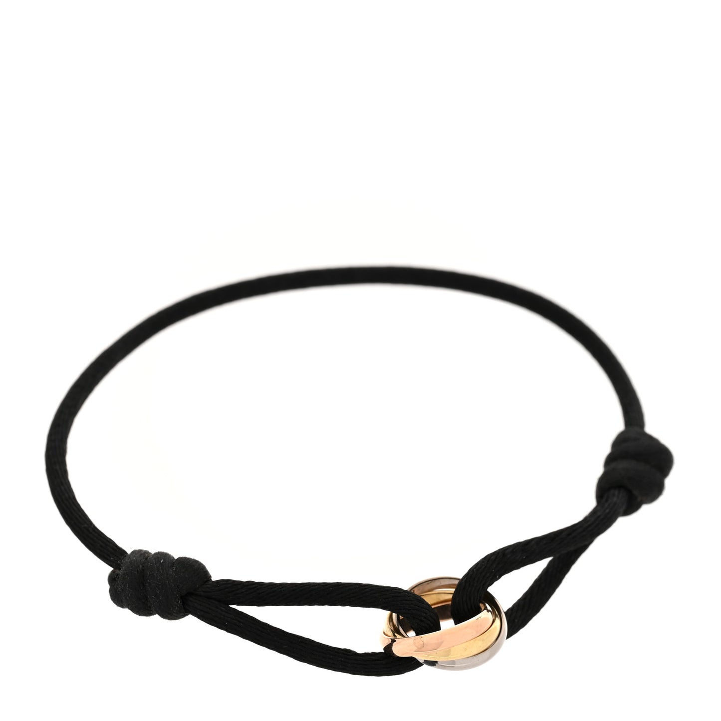 18K Pink Yellow White Gold Trinity Adjustable Cord Bracelet Black