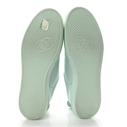 Chanel Calfskin CC Womens Weekender Lace Up Sneakers 40 Light Green 6 of 9
