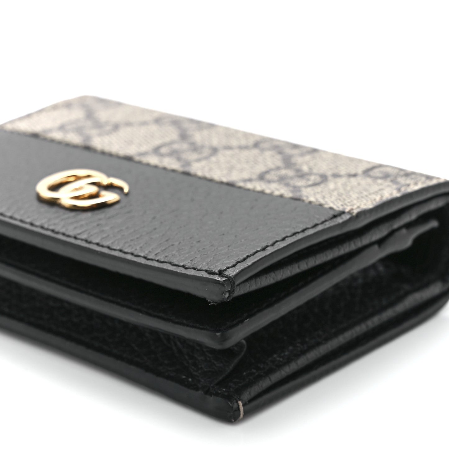 Dollar Calfskin GG Supreme Monogram GG Marmont Card Case Black Beige Ebony