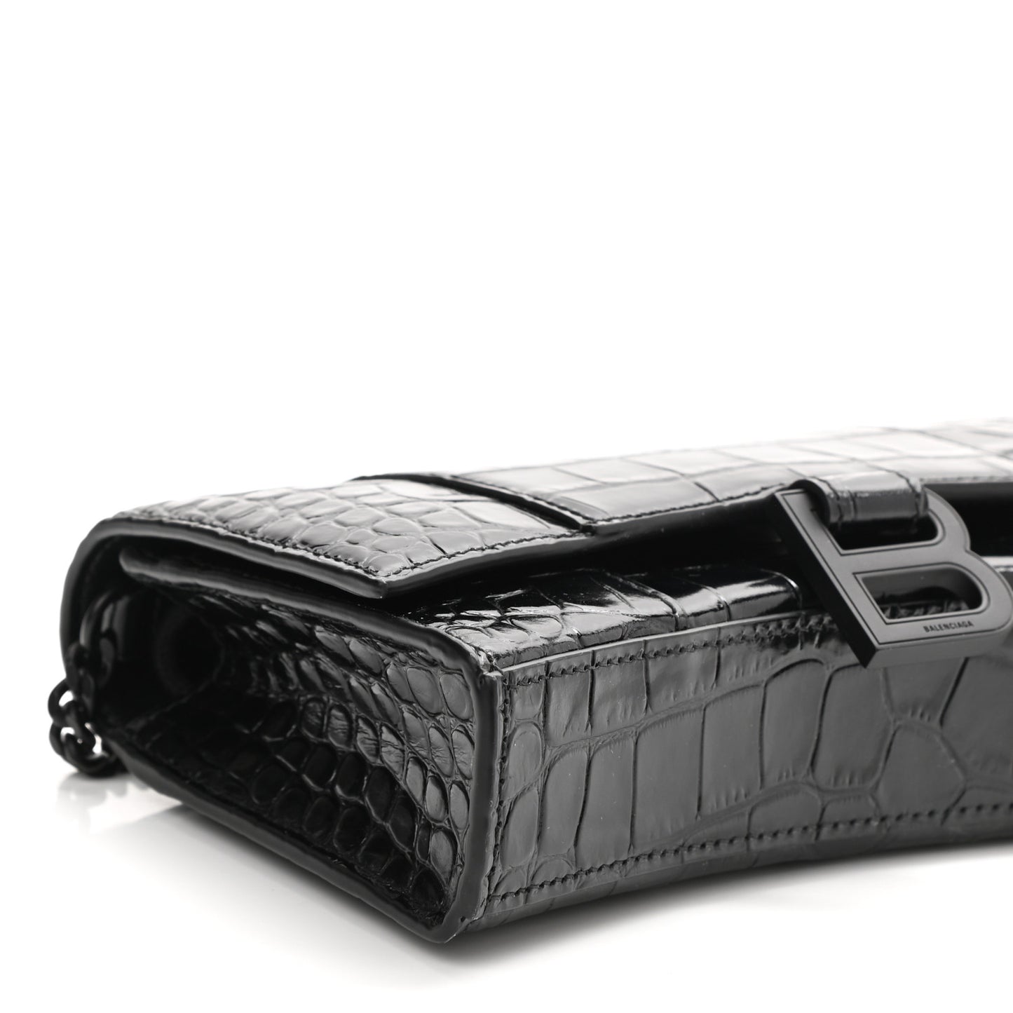 Shiny Calfskin Monochrome Crocodile Embossed Hourglass Chain Bag Black