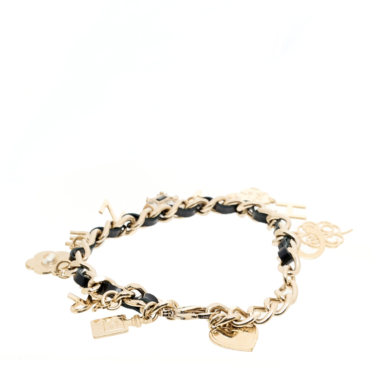 Lambskin Crystal CC Logo Charming Bracelet  Gold Black