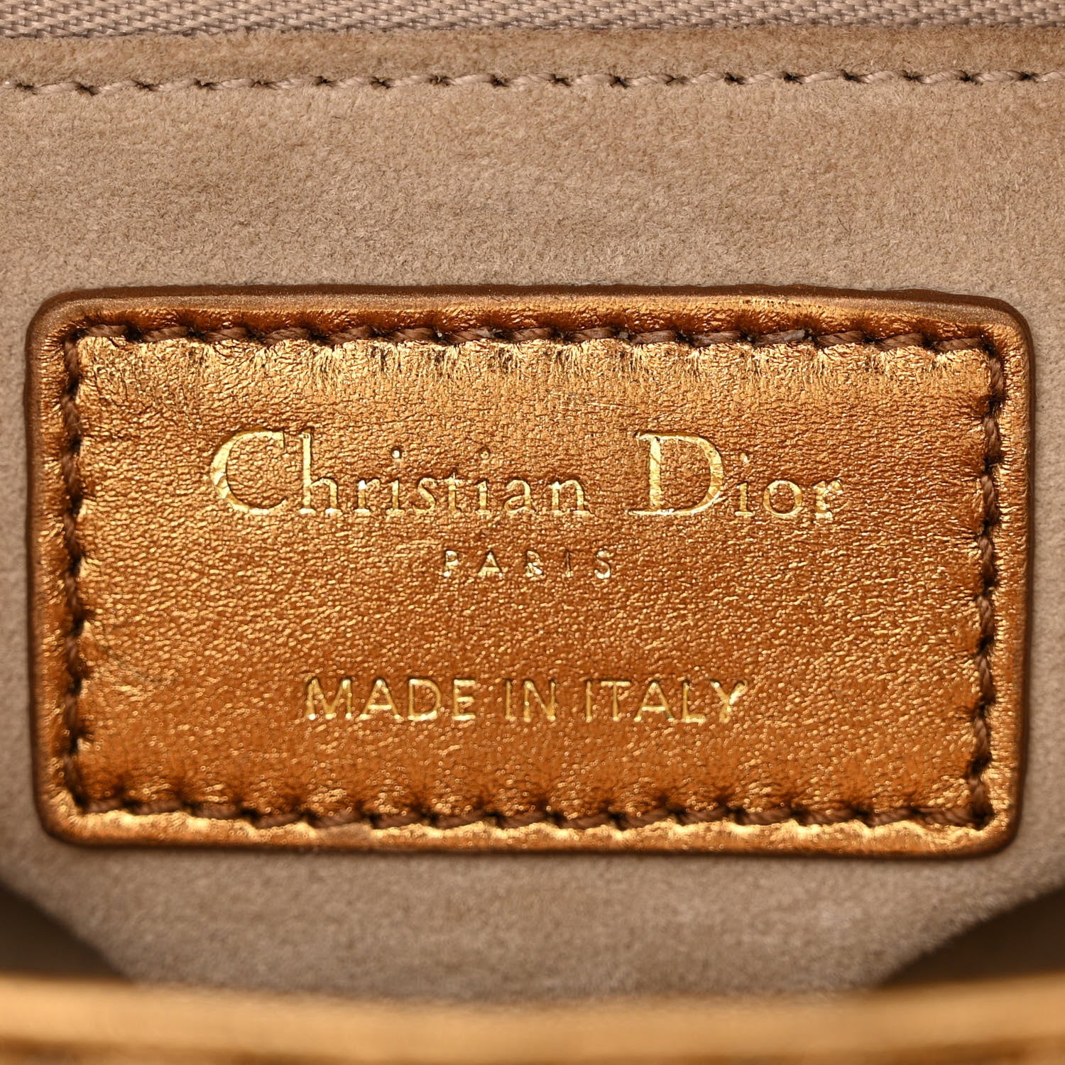 Christian Dior Metallic Calfskin Crystal Mini Lady Dior Gold