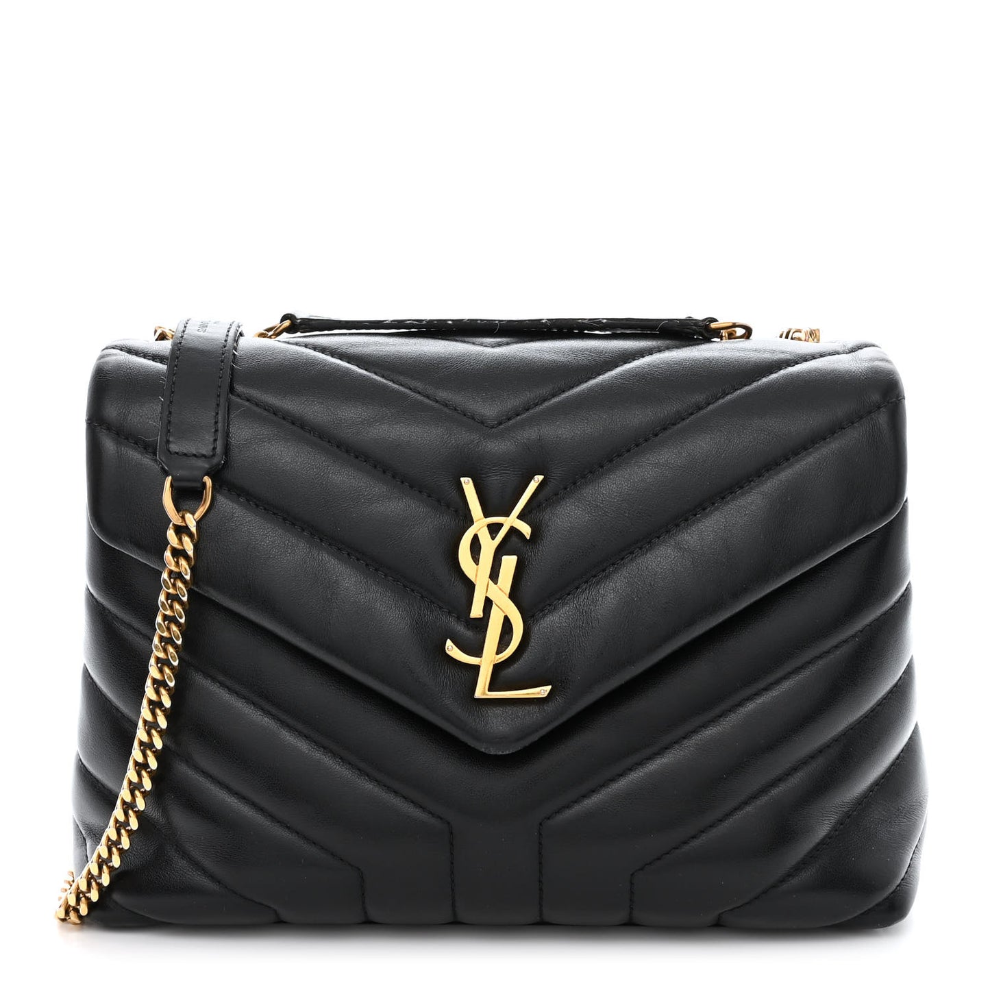 Calfskin Y Quilted Monogram Small Loulou Chain Satchel Black