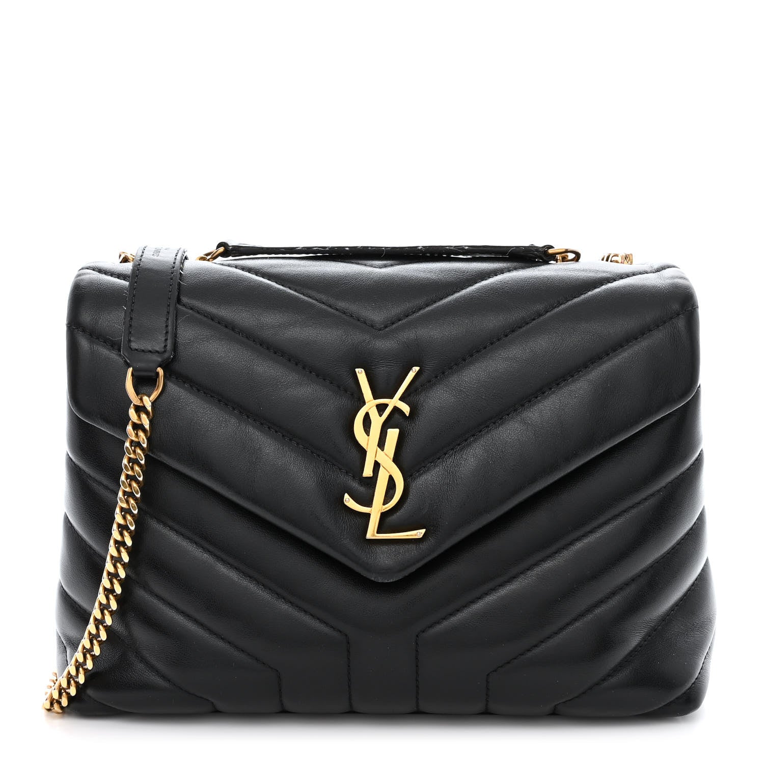 Saint Laurent Calfskin Y Quilted Monogram Small Loulou Chain Satchel Black 1 of 11