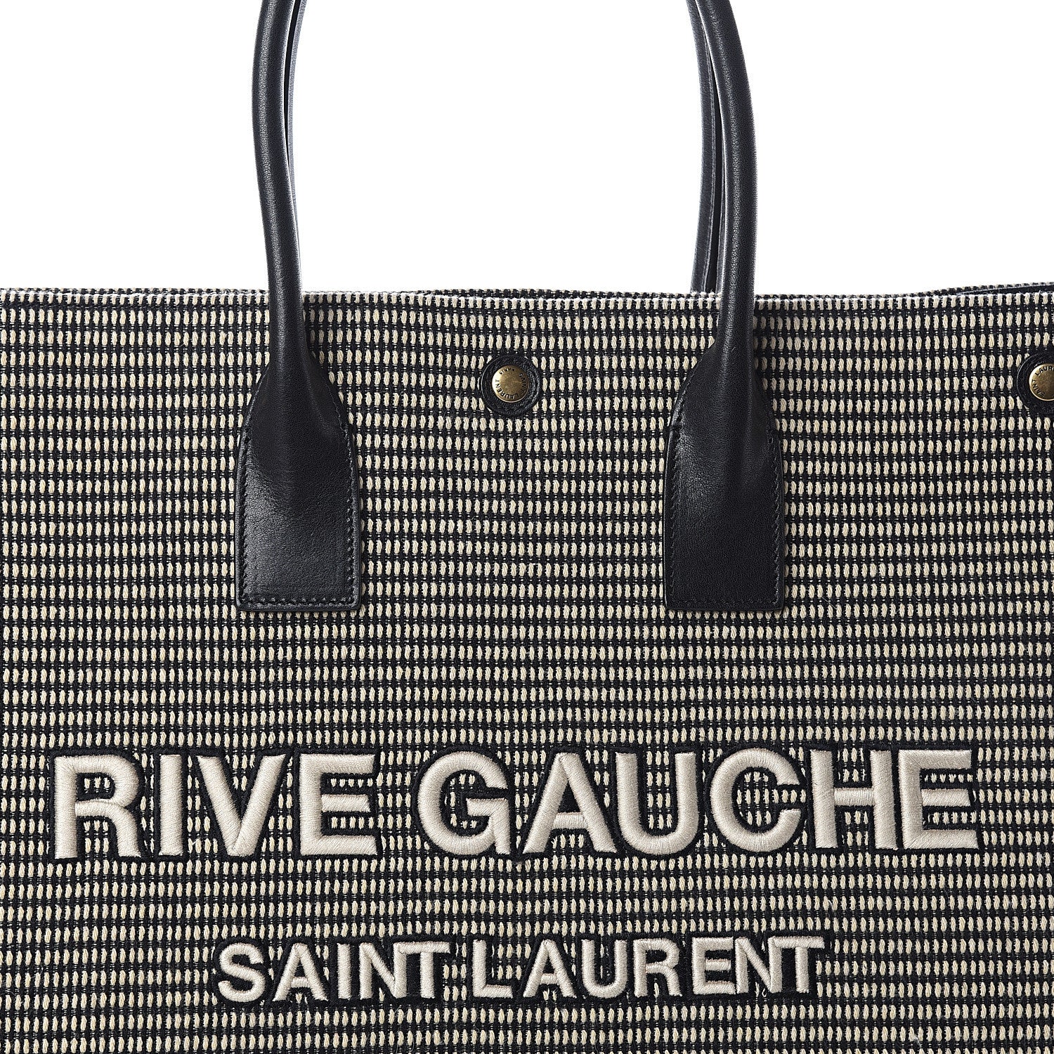 Saint Laurent Embroidered Cotton Linen Rive Gauche Noe Tote Black Beige 6 of 8