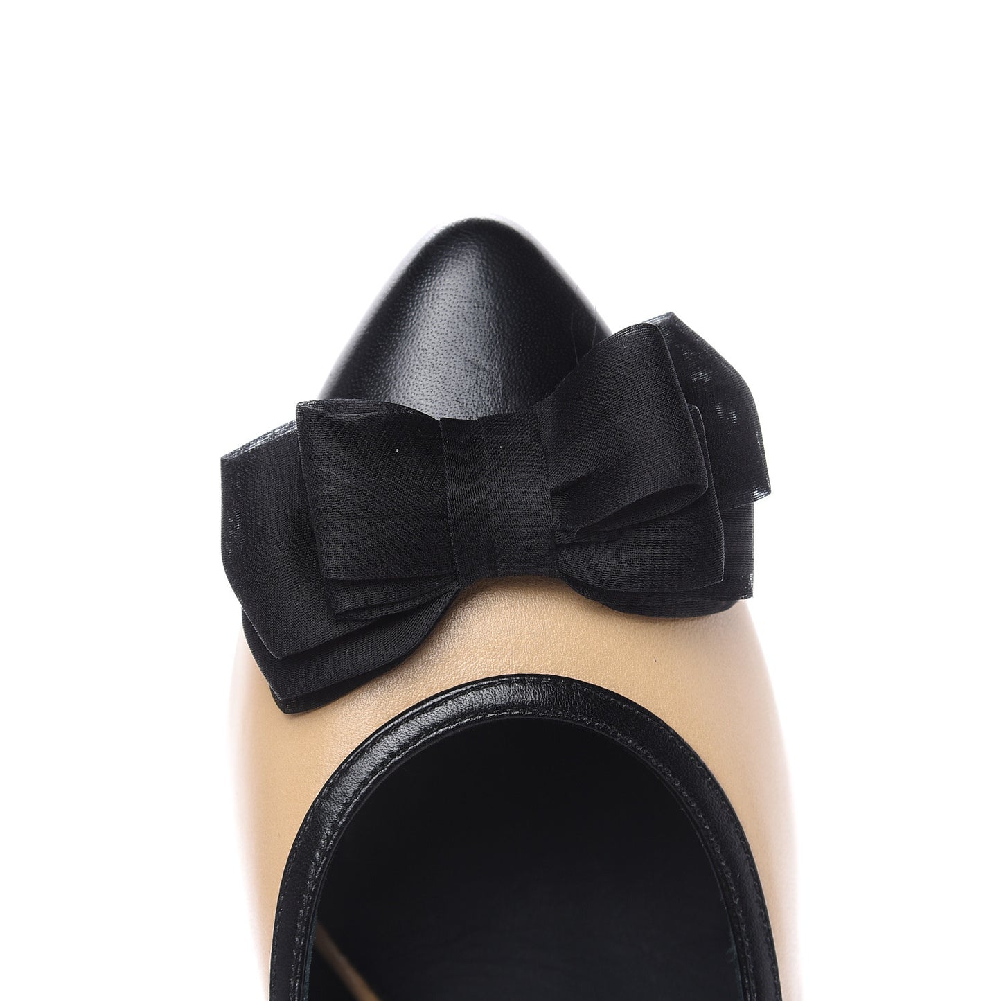 Lambskin Cap Toe Bow Pumps 38 Beige Black