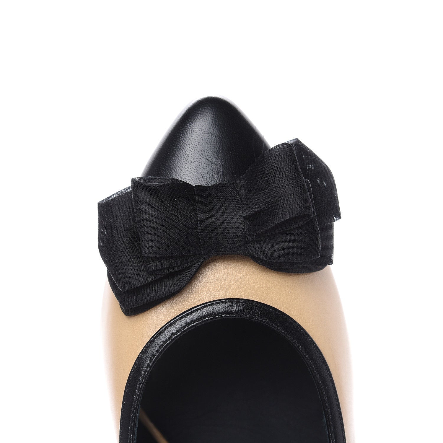Chanel Lambskin Cap Toe Bow Pumps 38 Beige Black 10 of 12