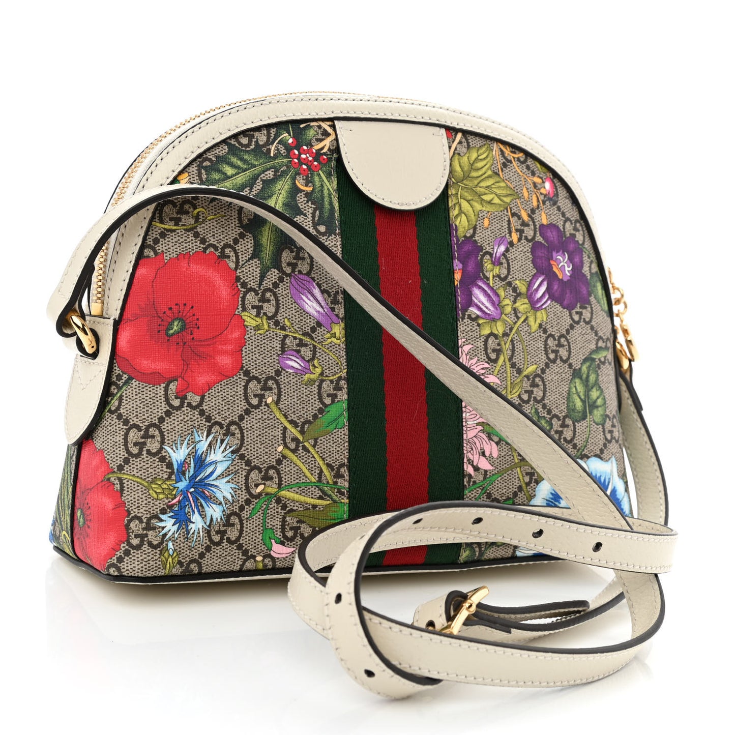 GG Supreme Monogram Flora Web GG Small Ophidia Dome Shoulder Bag White