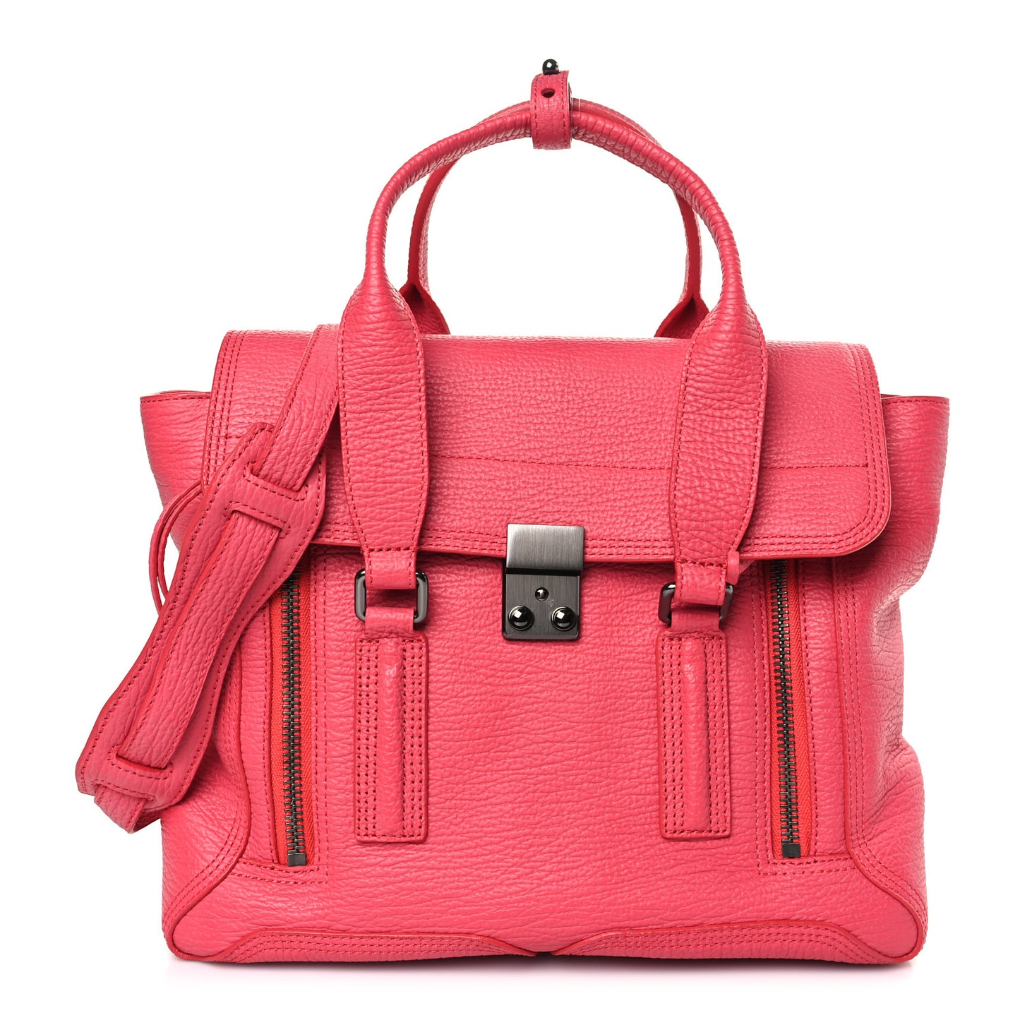 Textured Calfskin Medium Pashli Satchel Raspberry