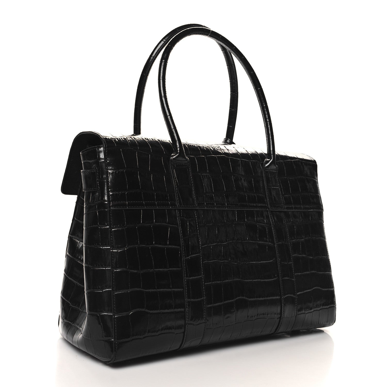 Mulberry Shiny Calfskin Crocodile Print Small Bayswater Satchel Black 3 of 9