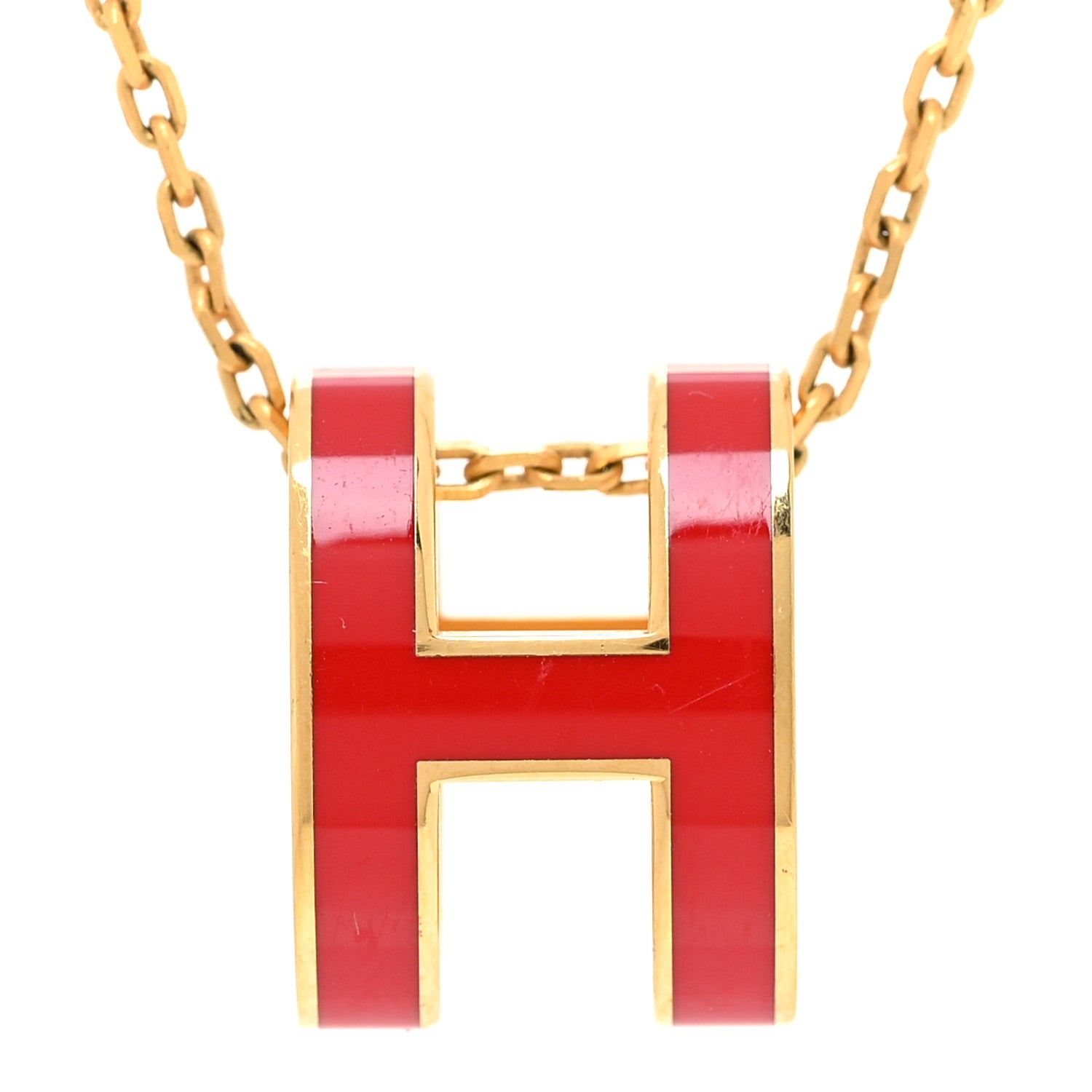 Hermes Lacquered Gold Pop H Pendant Necklace Rouge Vif 4 of 7