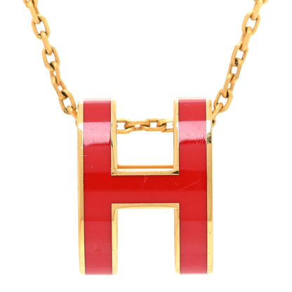Hermes Lacquered Gold Pop H Pendant Necklace Rouge Vif 4 of 7